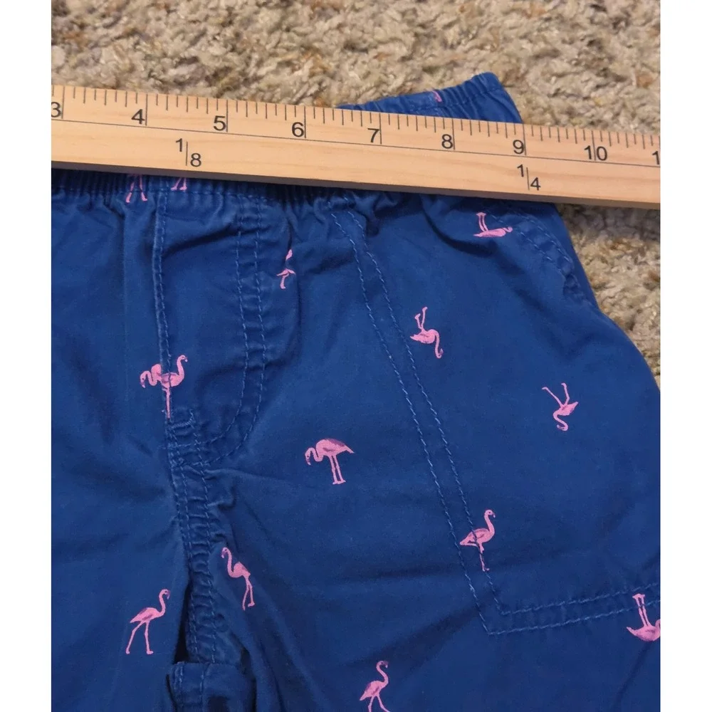 Carters Elastic Waistband‎ Flamingo Print Shorts Youth Size 5T Blue Pink